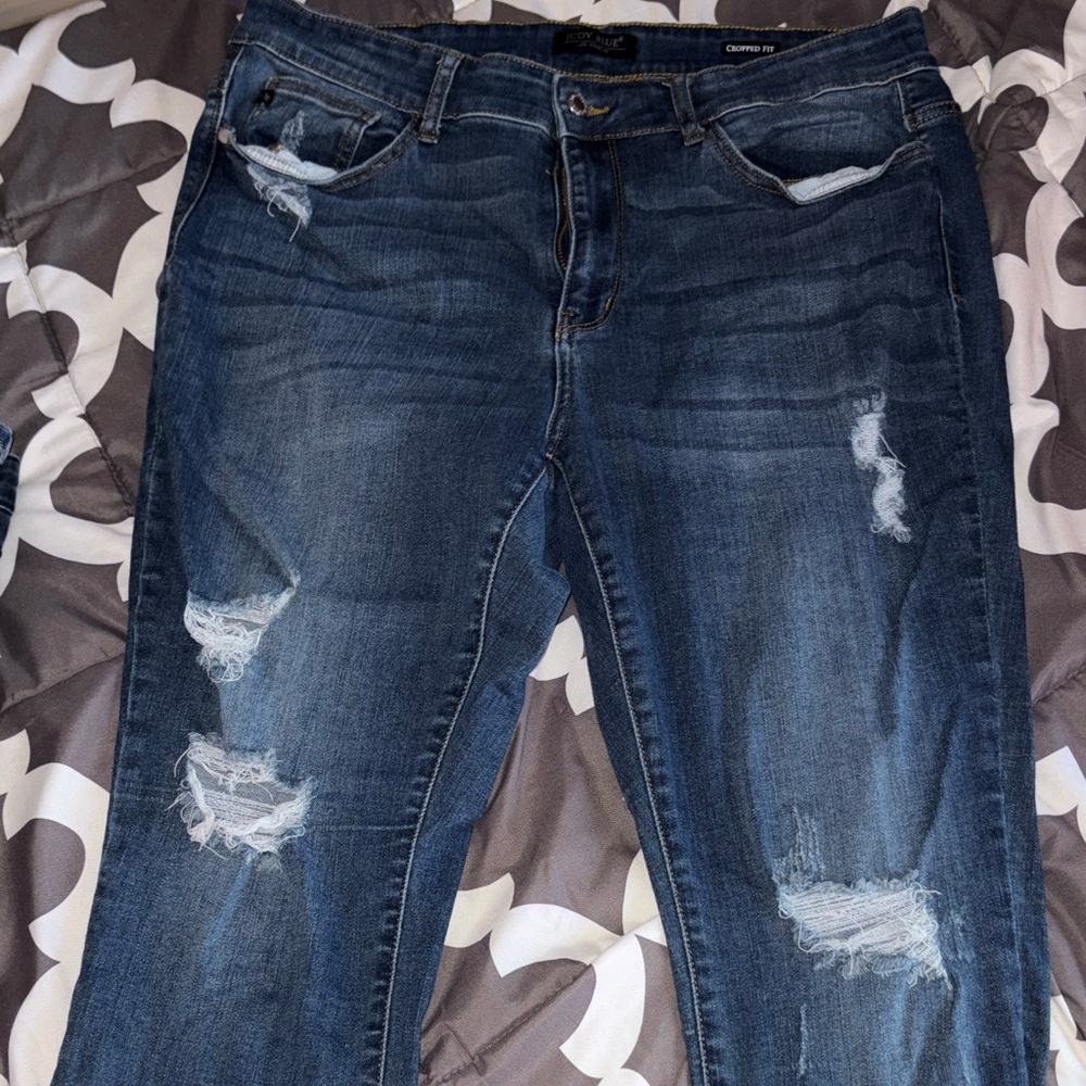 Judy Blue Dark Blue Distressed Boyfriend Jeans